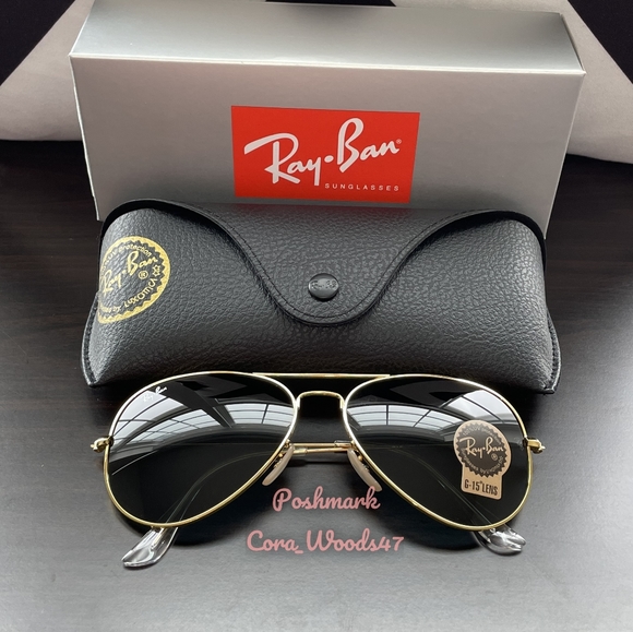 RayBan Aviator Black Lenses RB3025 Gold Frame 58 / 62 Unisex New - Picture 3 of 16
